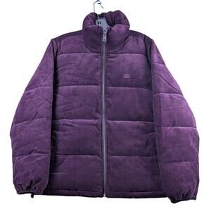 Levis Quilted Corduroy Puffer Jacket Womens Medium Burgundy Lined Coat Full Zip